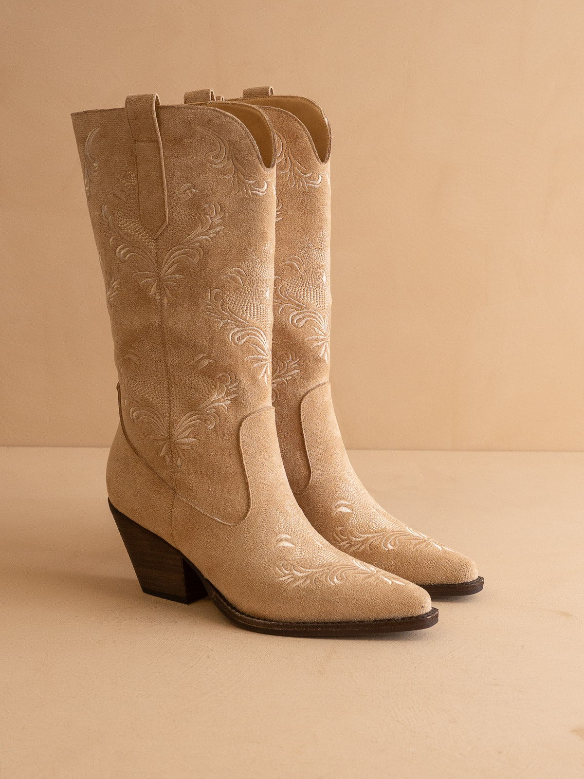 The Kamilla | Almond Suede Cowboy Boot with Embroidery