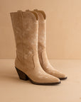 The Kamilla | Almond Suede Cowboy Boot with Embroidery