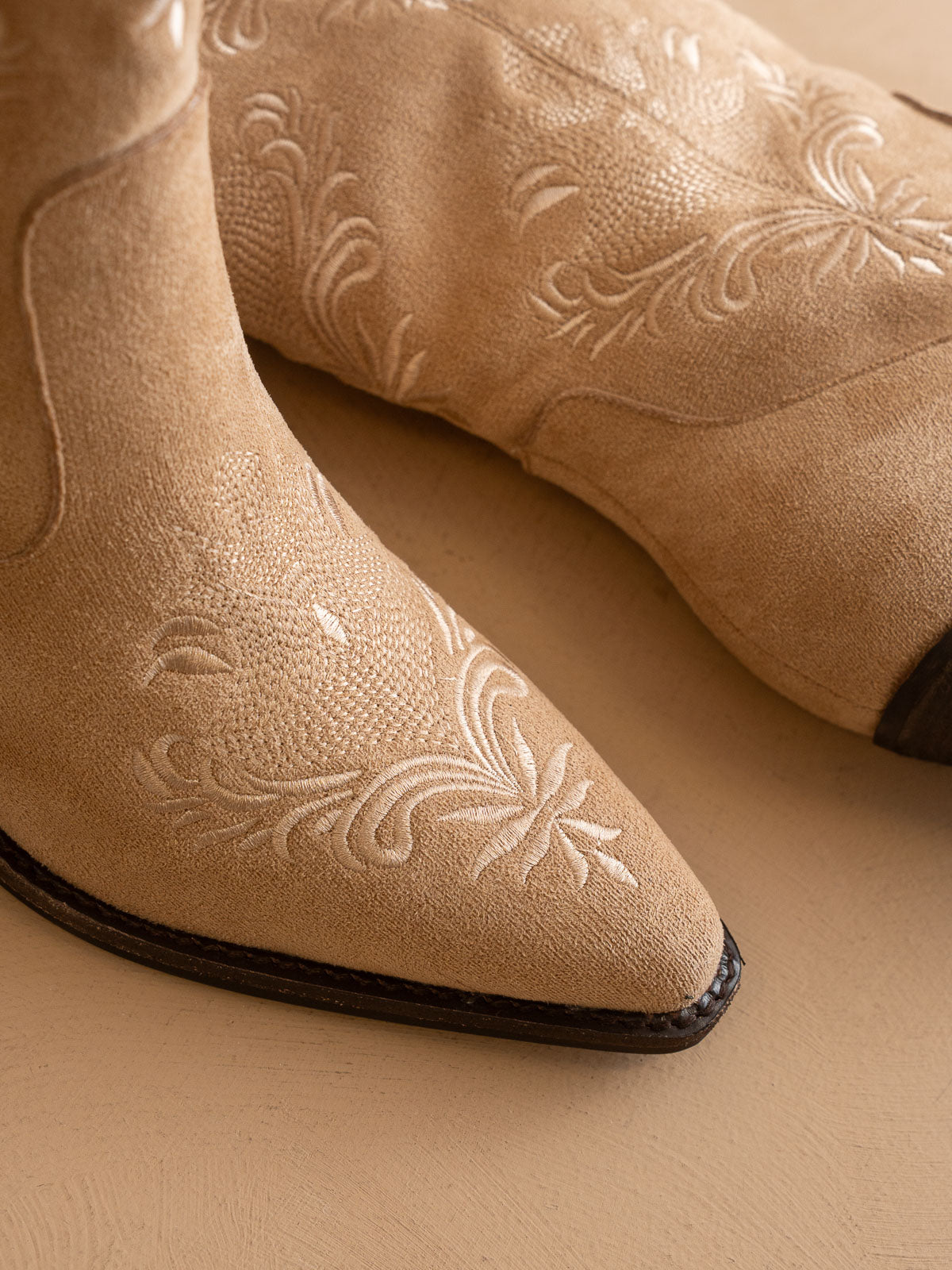 The Kamilla | Almond Suede Cowboy Boot with Embroidery