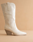 The Kamilla | White Suede Cowboy Boot with Embroidery