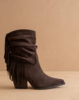 The Kendra | Coffee Fringe Slouch Bootie