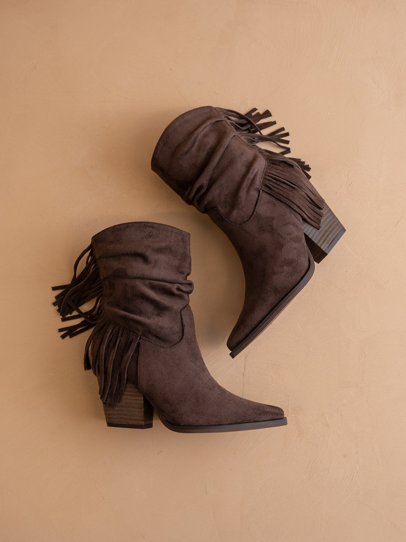 The Kendra | Coffee Fringe Slouch Bootie
