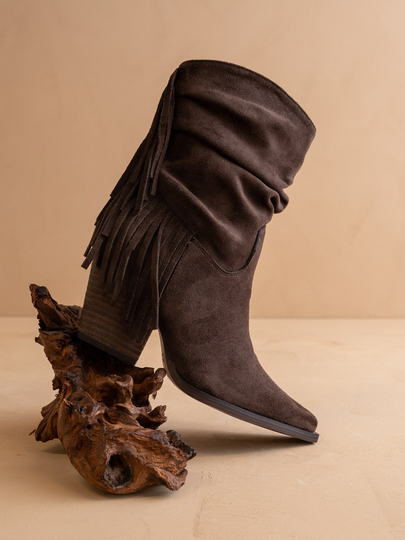 The Kendra | Coffee Fringe Slouch Bootie