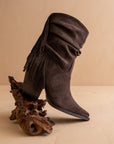 The Kendra | Coffee Fringe Slouch Bootie