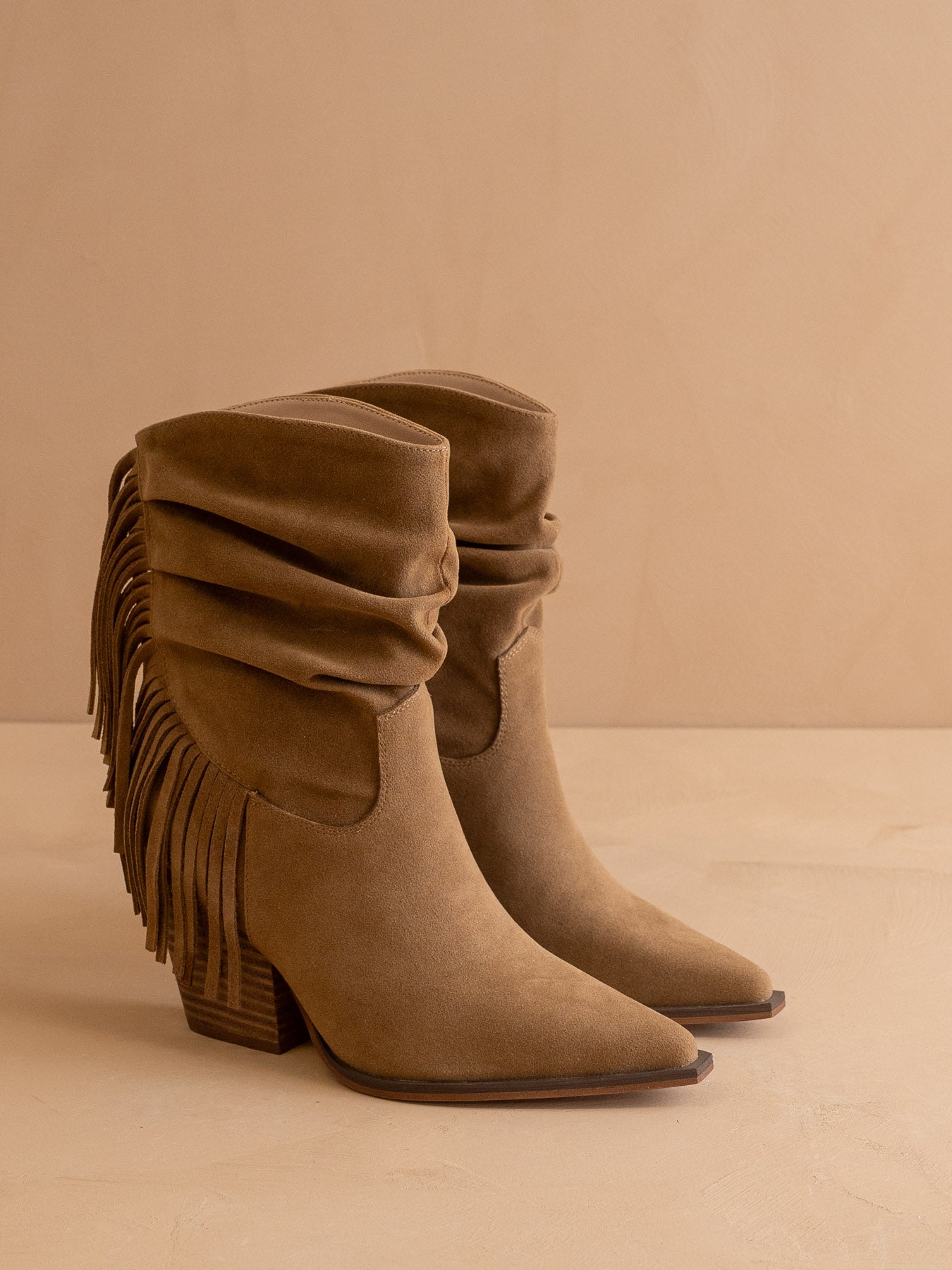 The Kendra | Tan Fringe Slouch Bootie