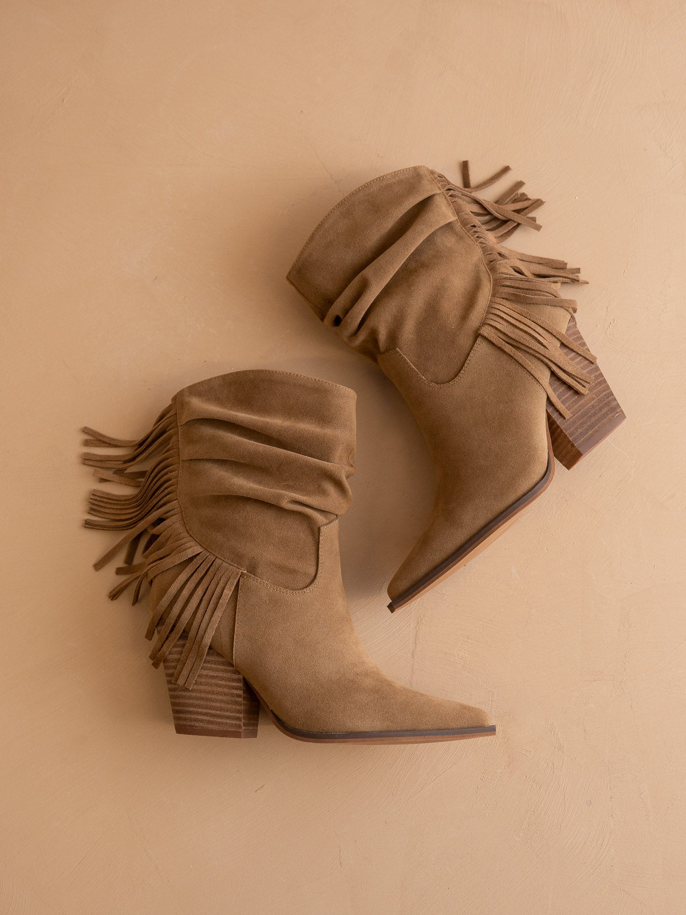The Kendra | Tan Fringe Slouch Bootie