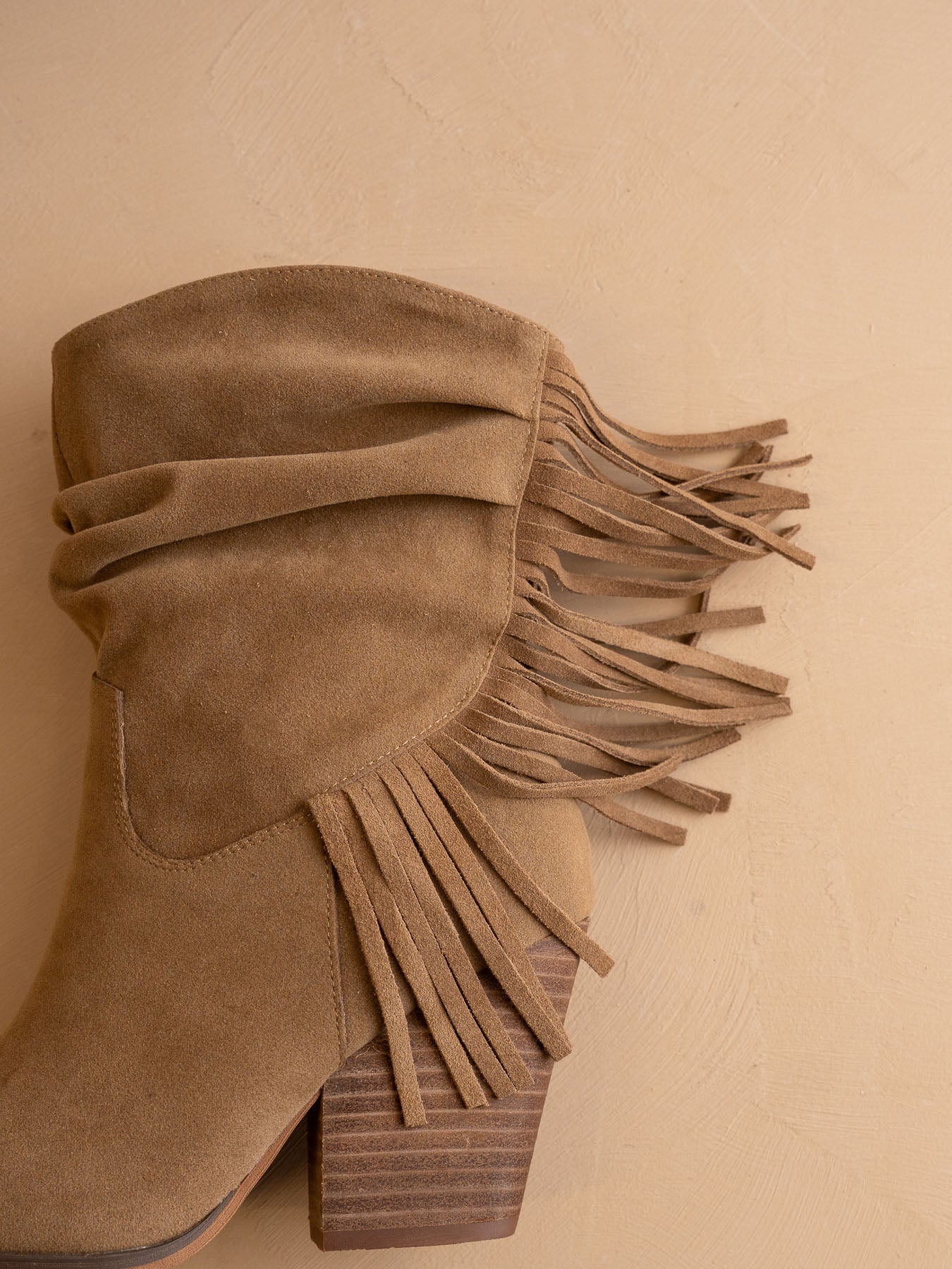 The Kendra | Tan Fringe Slouch Bootie