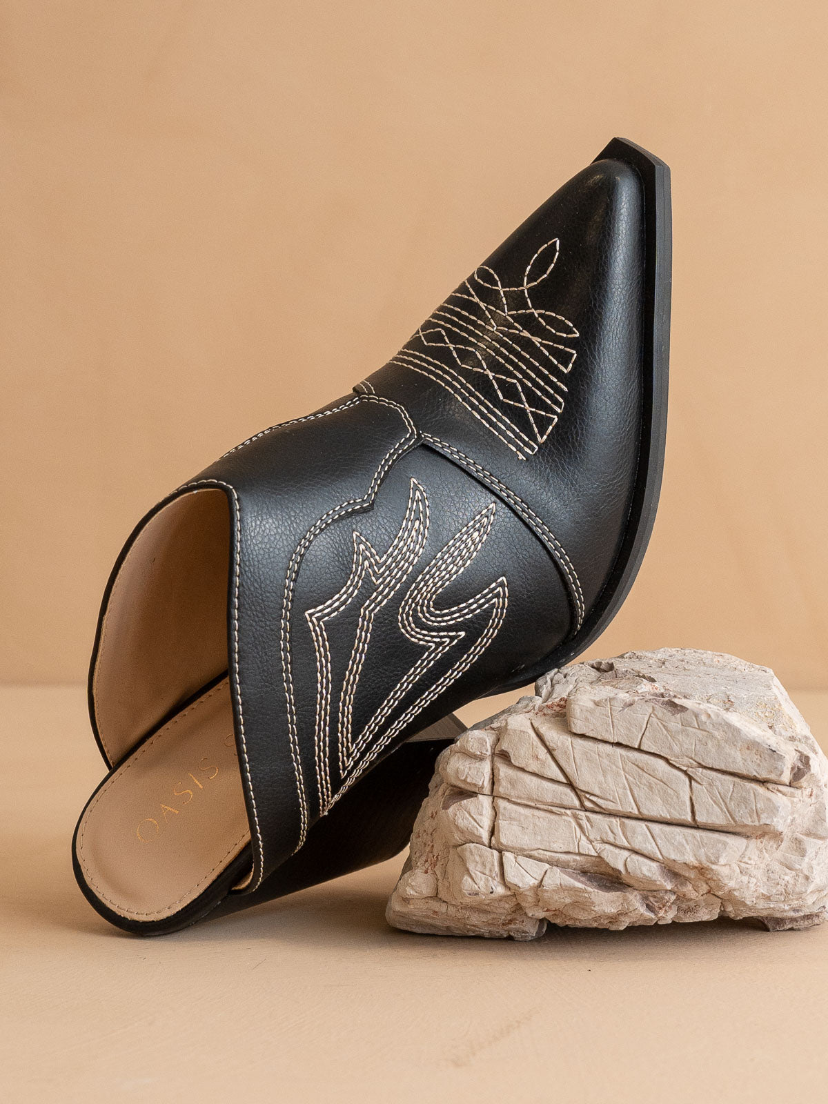 The Kiara | Black Western Inspired Heeled Mule