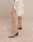 The Kamilla | Almond Suede Cowboy Boot with Embroidery
