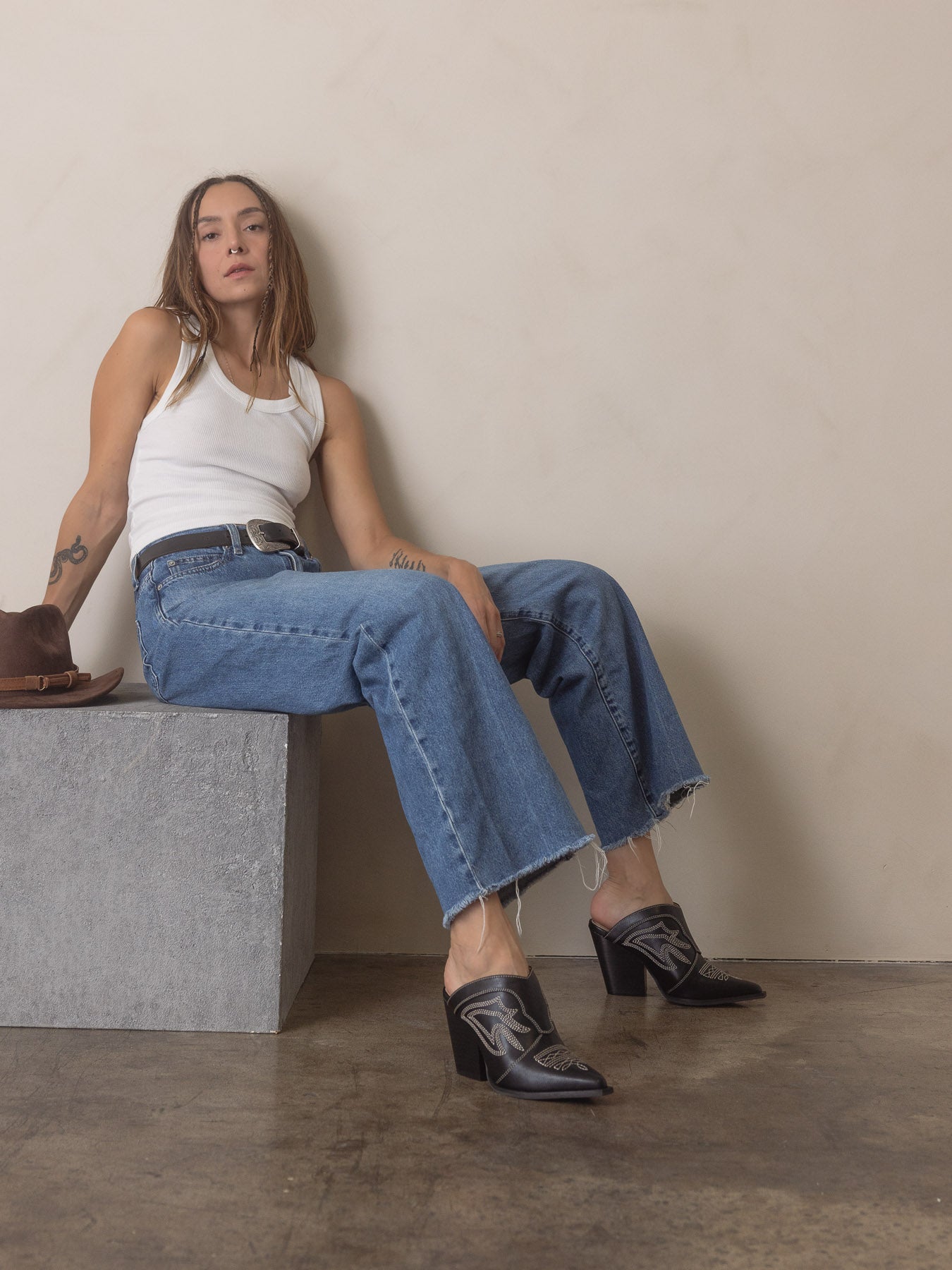 The Kiara | Black Western Inspired Heeled Mule