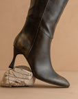 The Lexington | Distress Black Pointed Toe Knee High Boot