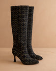 The Lexington | Black Tweed Sleek Pointed Toe Knee High Boot