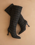 The Lexington | Black Tweed Sleek Pointed Toe Knee High Boot