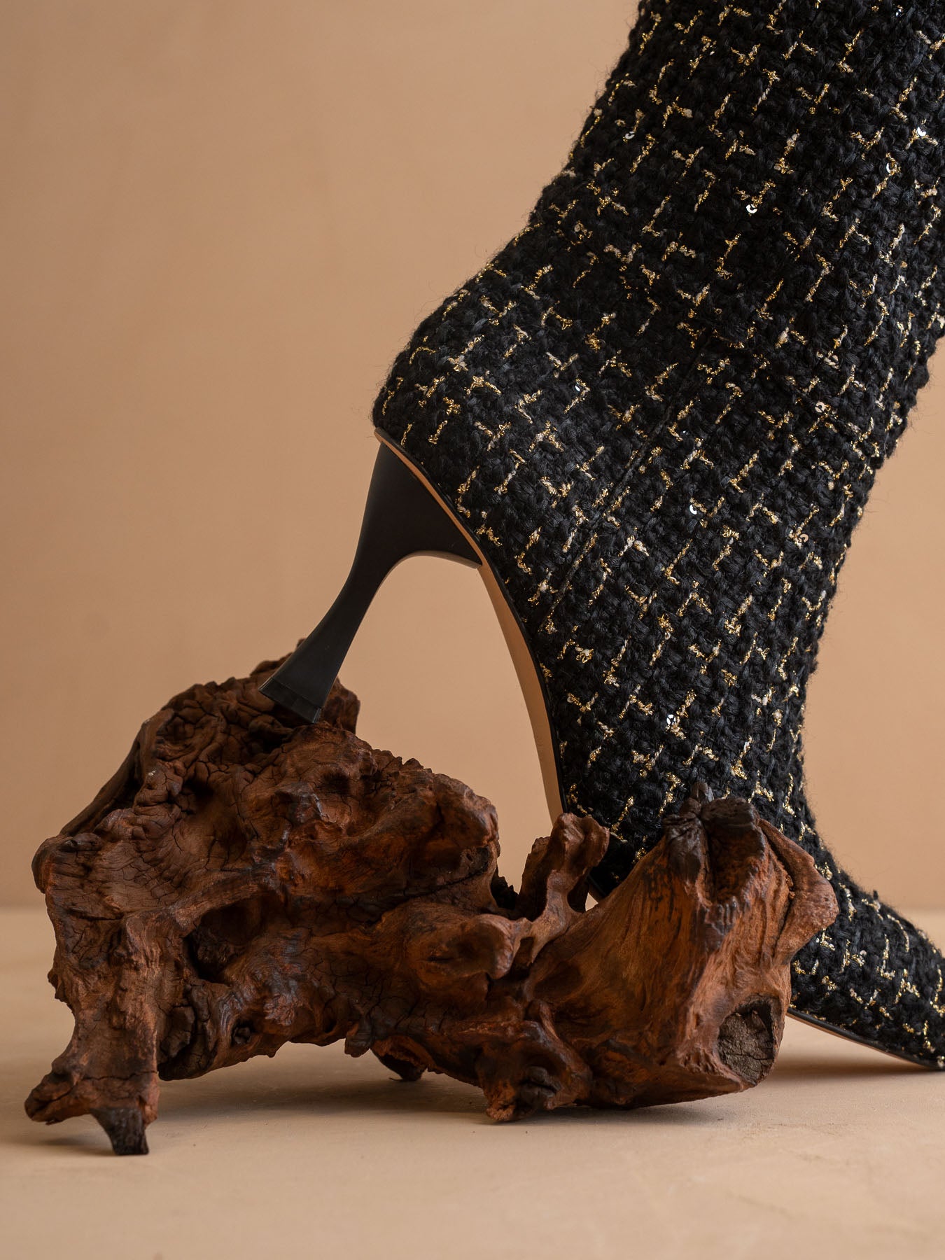 The Lexington | Black Tweed Sleek Pointed Toe Knee High Boot
