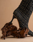 The Lexington | Black Tweed Sleek Pointed Toe Knee High Boot