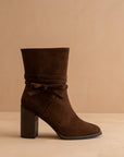 The Lynette | Coffee Wrap-Tie Bow Suede Bootie