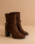 The Lynette | Coffee Wrap-Tie Bow Suede Bootie