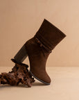 The Lynette | Coffee Wrap-Tie Bow Suede Bootie
