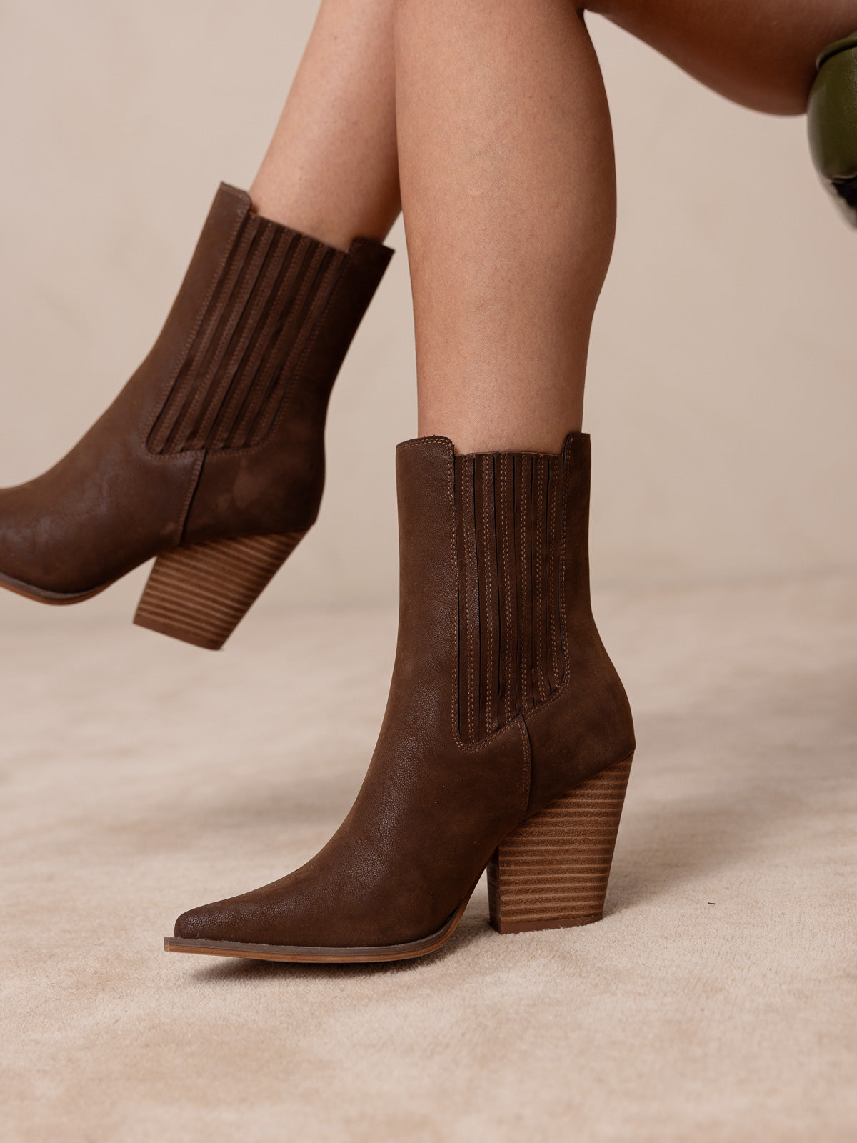 The Lydia | Coffee Suede Pointed Toe Western Bootie