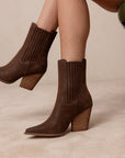 The Lydia | Coffee Suede Pointed Toe Western Bootie