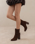The Lynette | Coffee Wrap-Tie Bow Suede Bootie