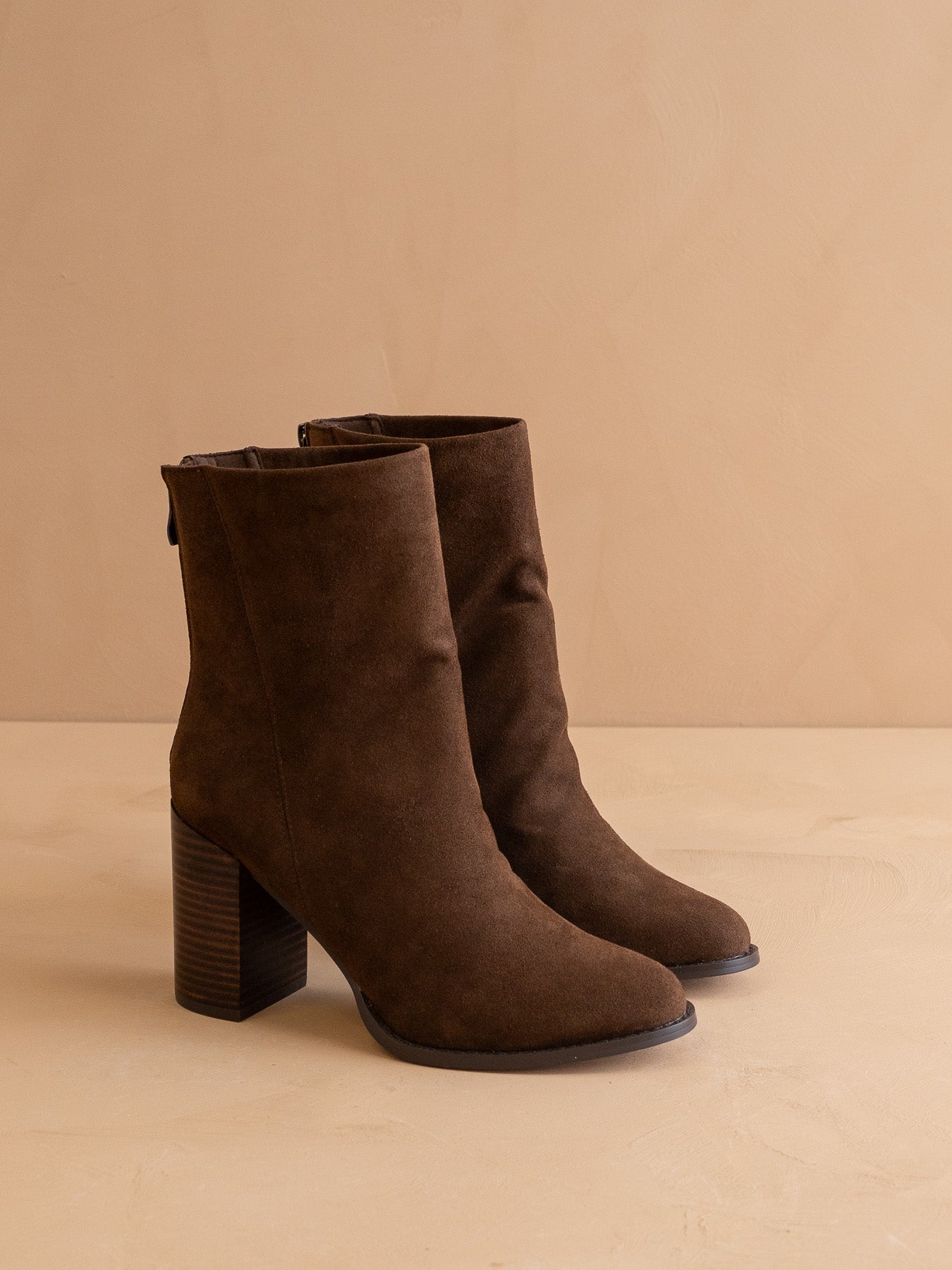 The Maxine | Coffee Minimal Suede Heel Bootie