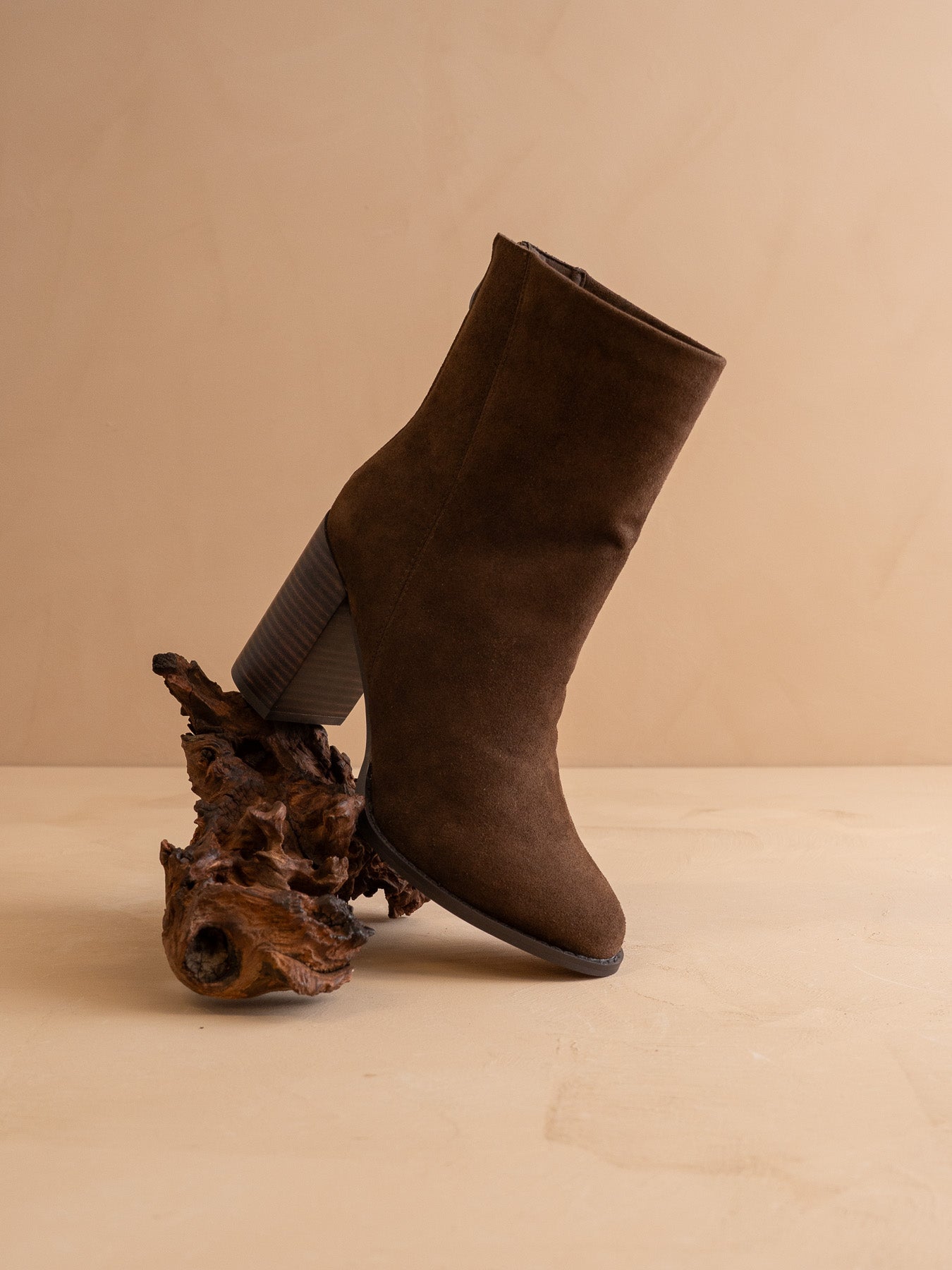 The Maxine | Coffee Minimal Suede Heel Bootie