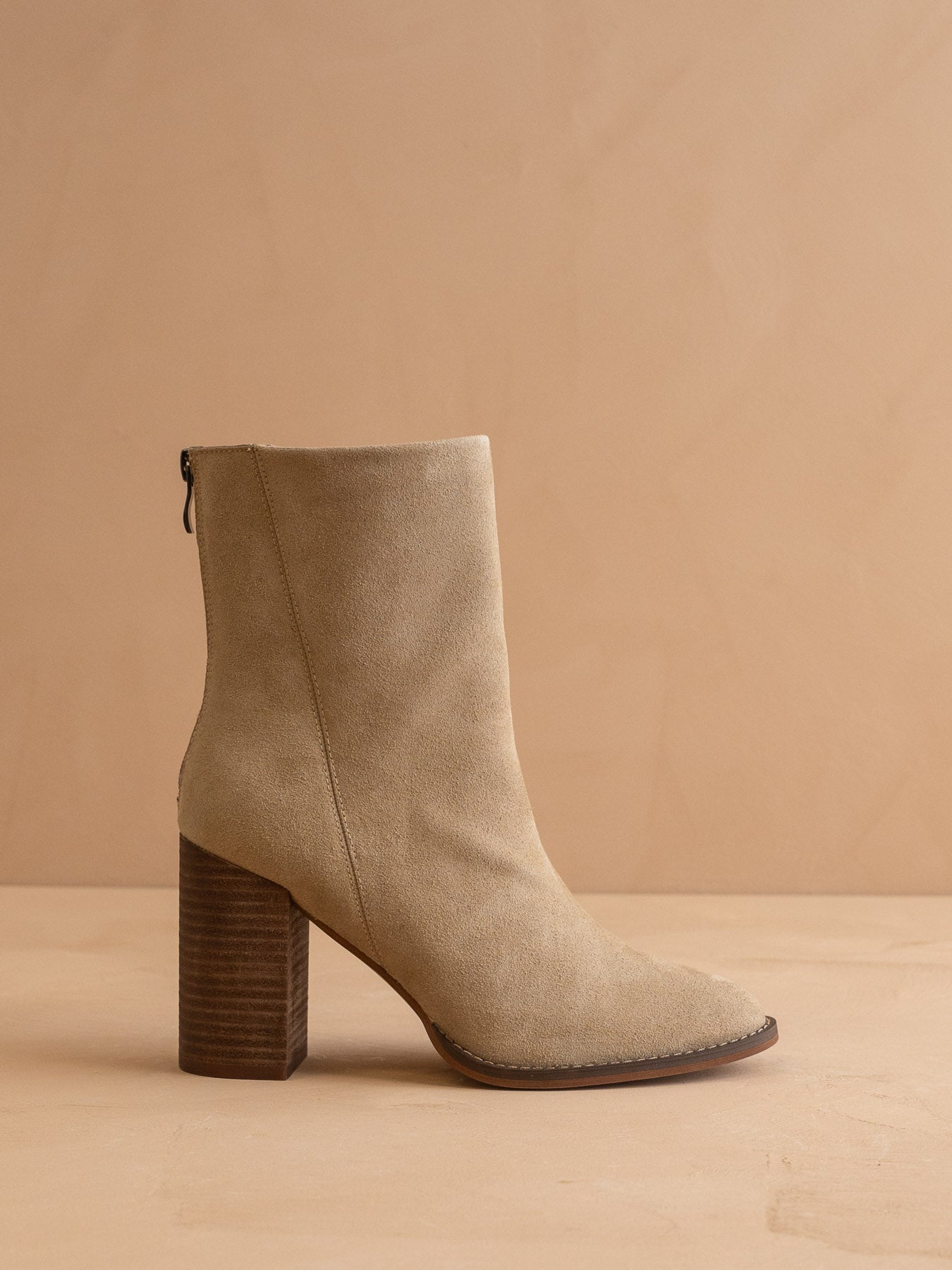 The Maxine | Khaki Minimal Suede Heel Bootie