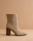 The Maxine | Khaki Minimal Suede Heel Bootie
