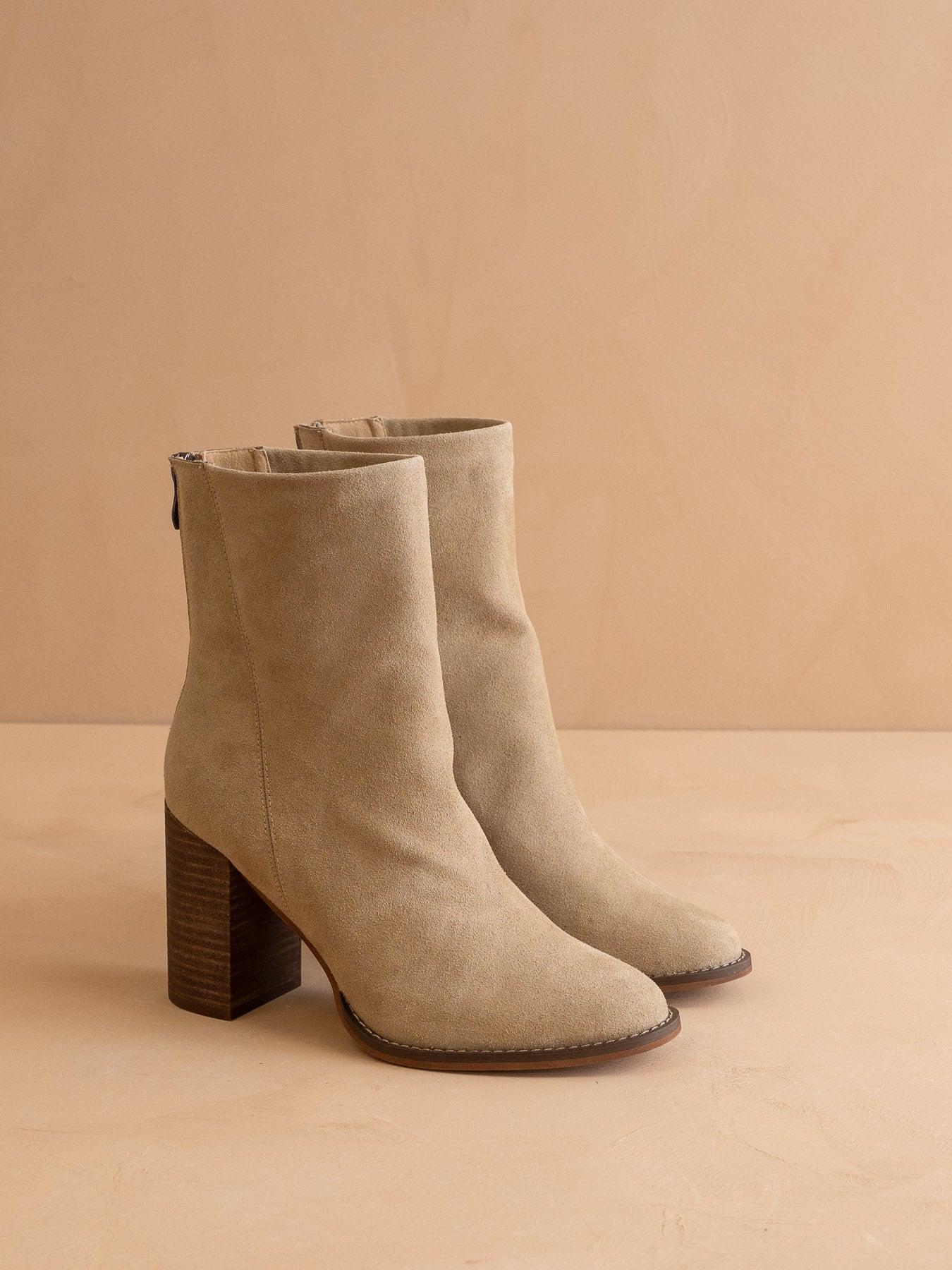 The Maxine | Khaki Minimal Suede Heel Bootie