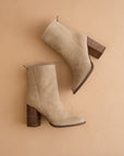 The Maxine | Khaki Minimal Suede Heel Bootie