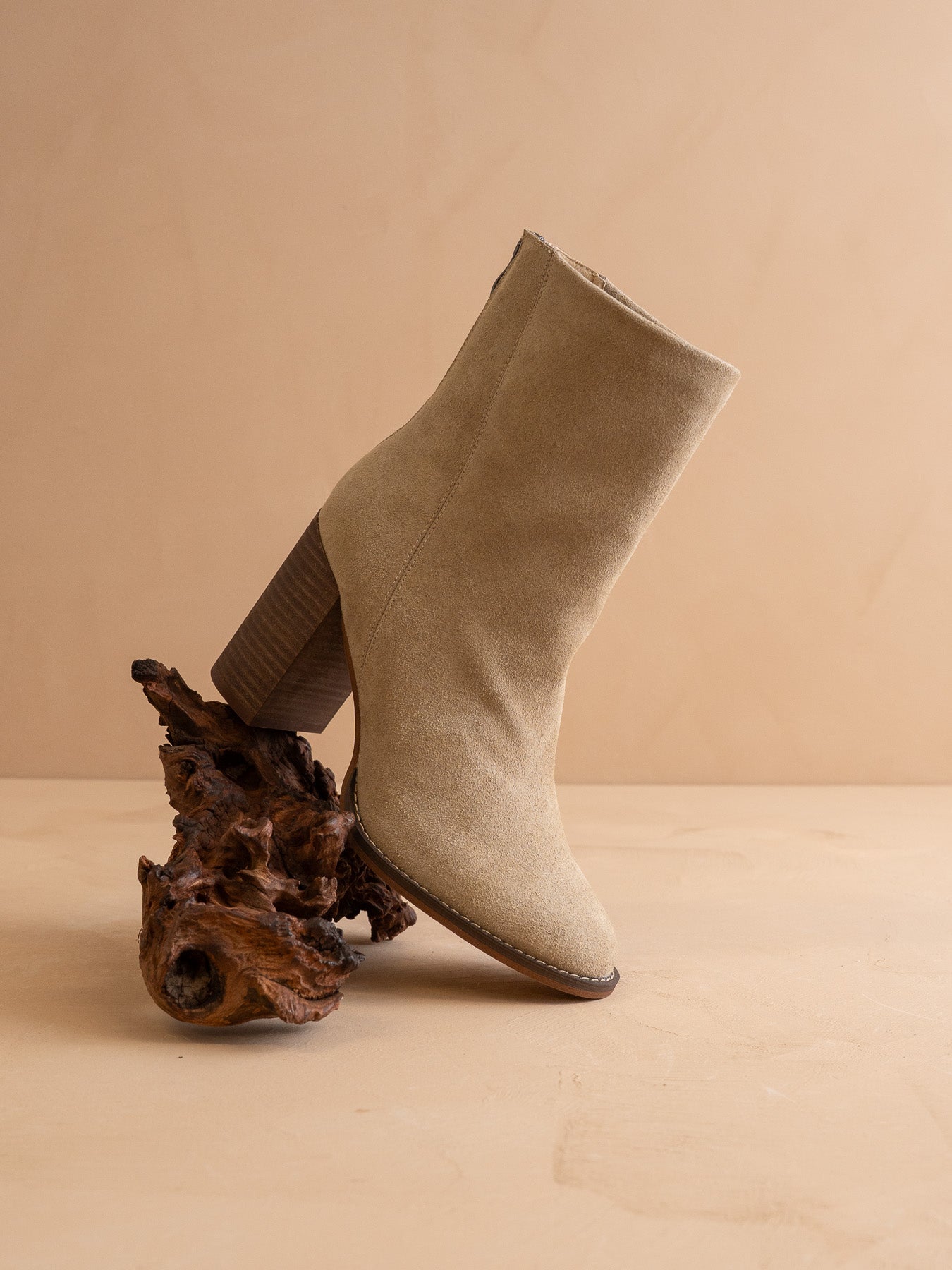 The Maxine | Khaki Minimal Suede Heel Bootie