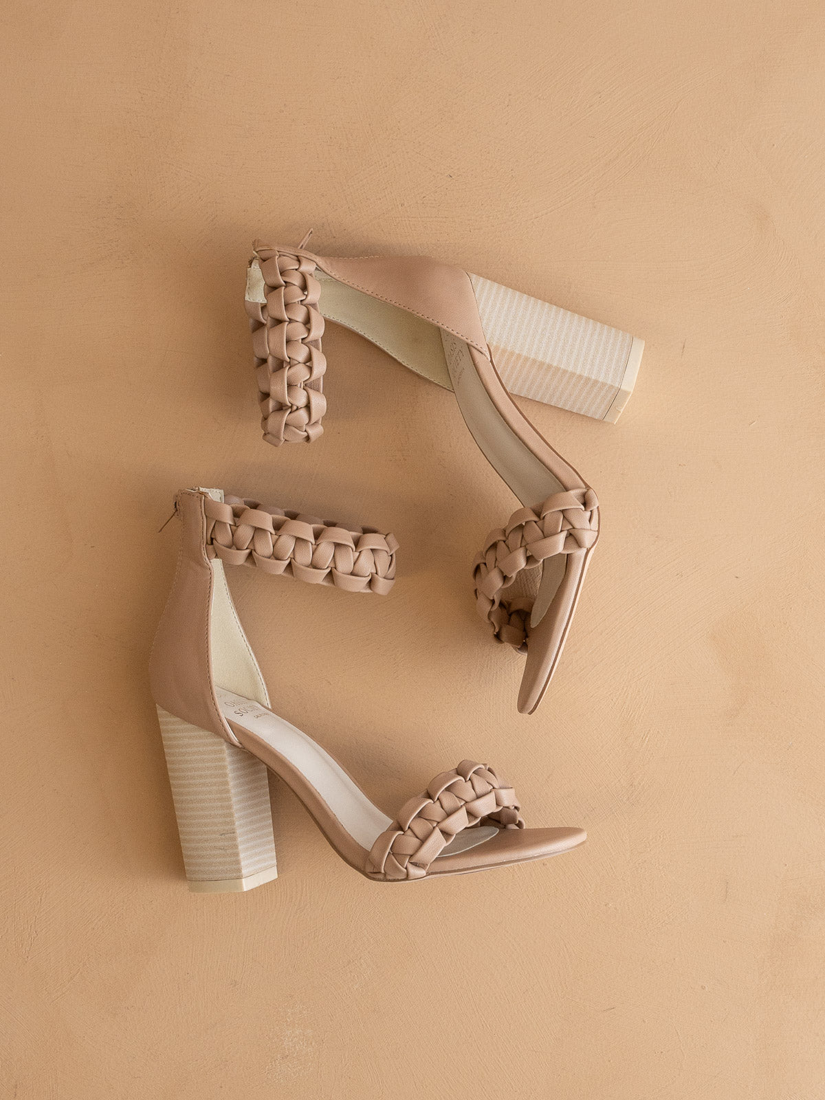 The Melody | Dusty Nude 
 Braided Two Band Block Heel