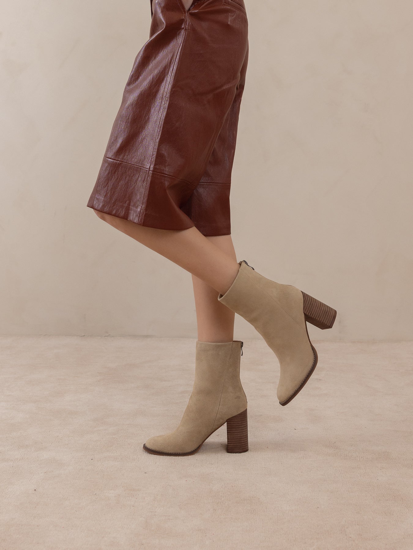 The Maxine | Khaki Minimal Suede Heel Bootie