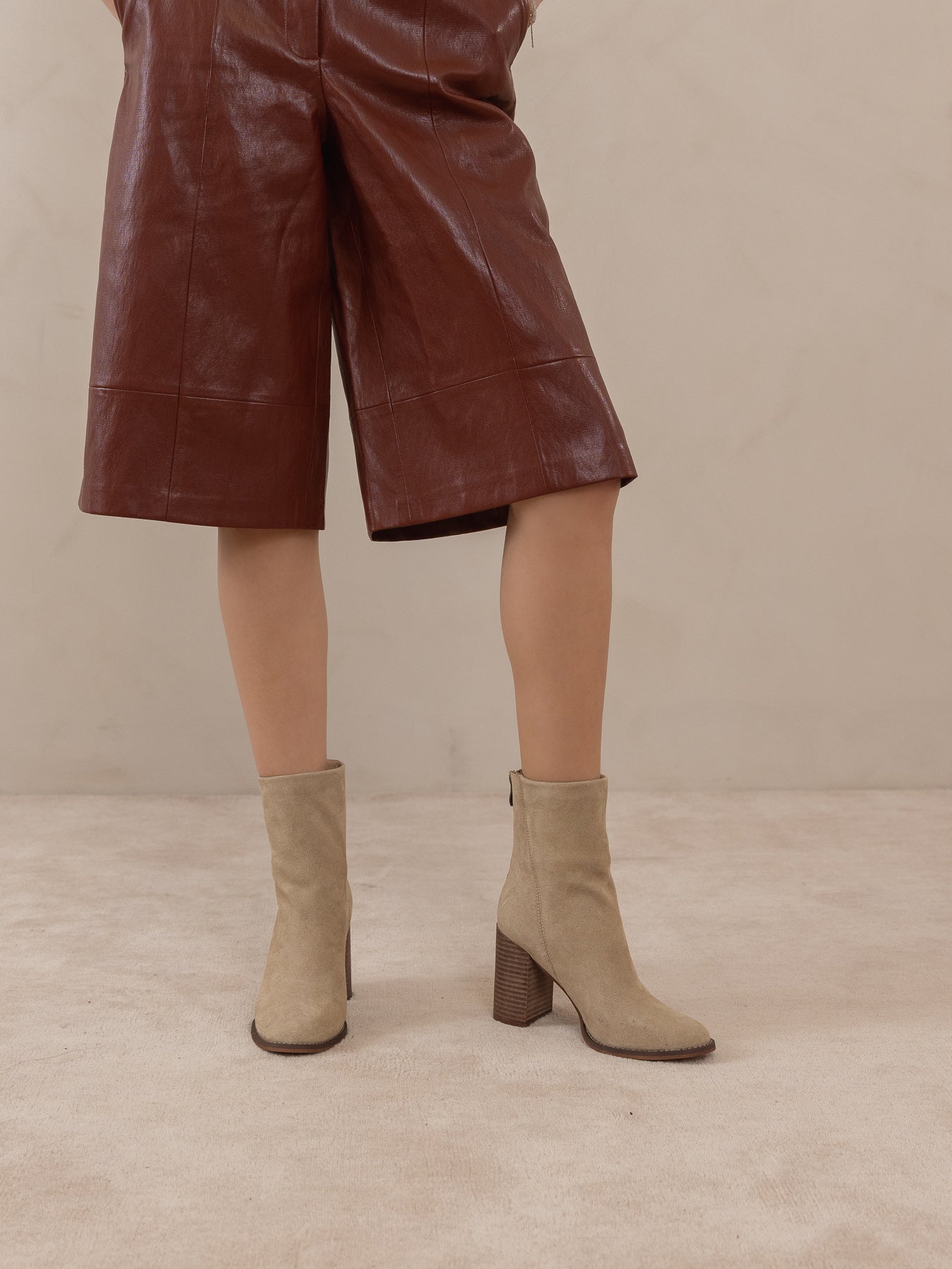 The Maxine | Khaki Minimal Suede Heel Bootie