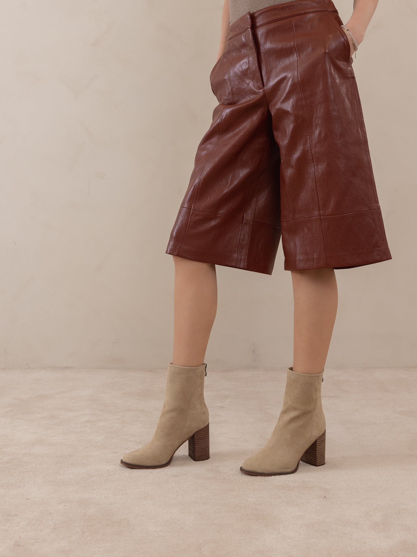 The Maxine | Khaki Minimal Suede Heel Bootie