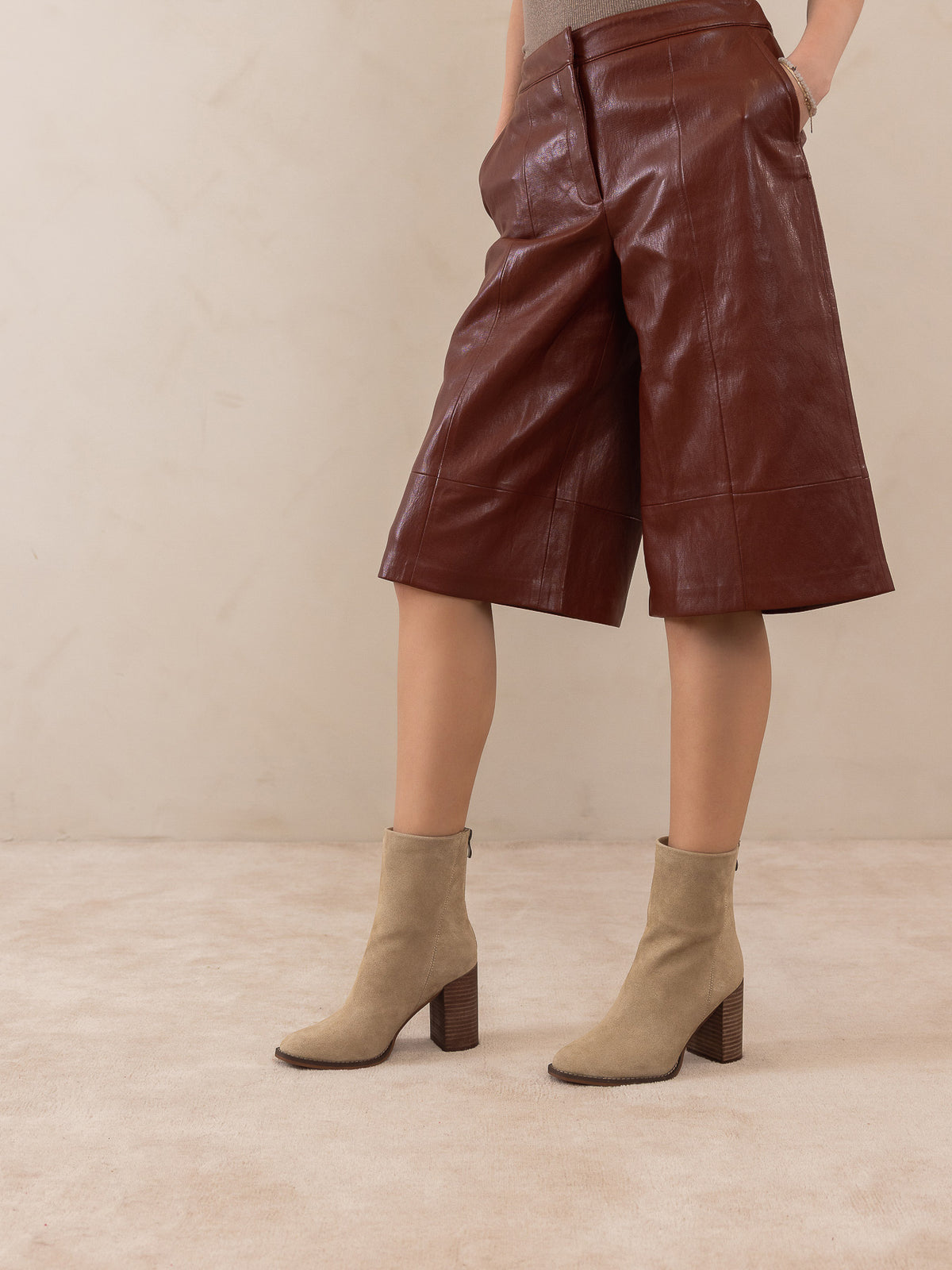 The Maxine | Khaki Minimal Suede Heel Bootie