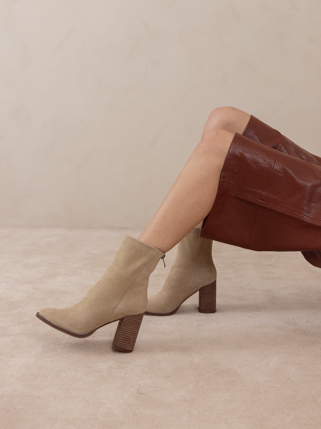 The Maxine | Khaki Minimal Suede Heel Bootie