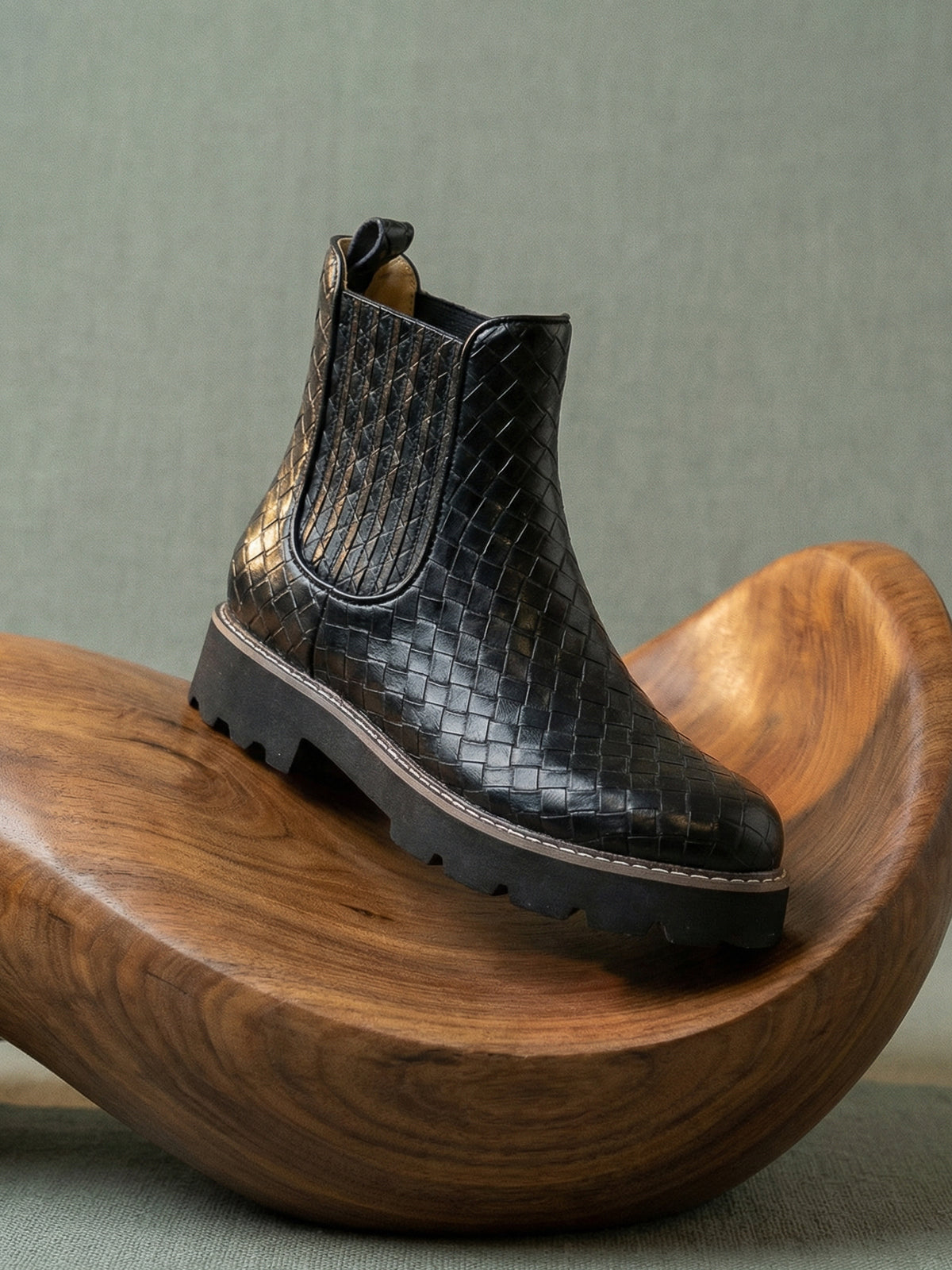The Myra | Black Woven Chelsea Boot