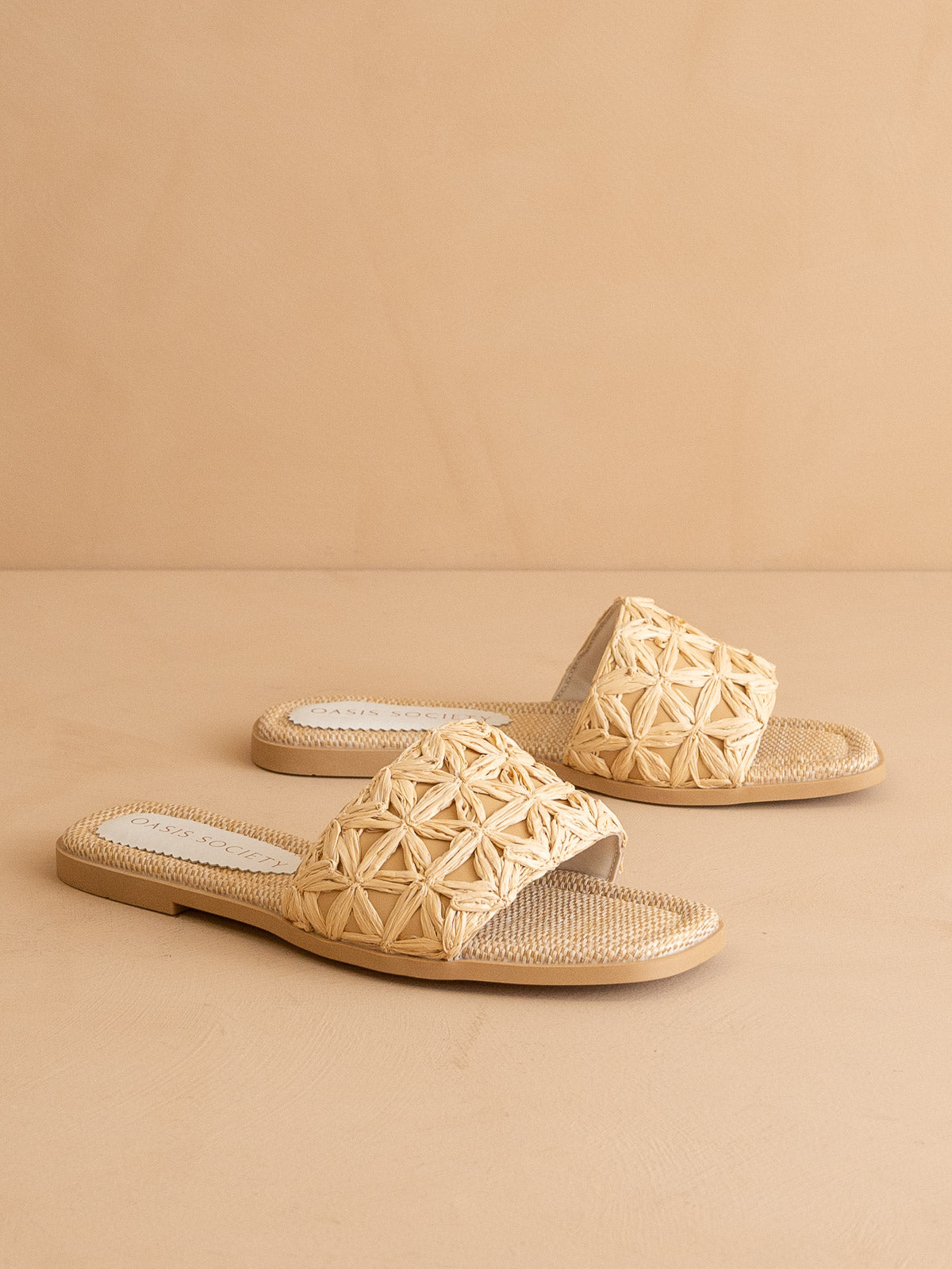 The Natasha | Natural Raffia Slide with Woven Basket Feature