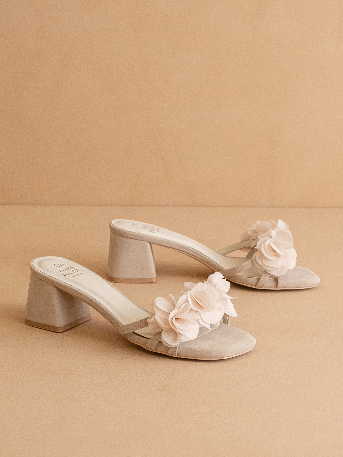 The Noor | Light Grey  Romantic Petal Detail Heels