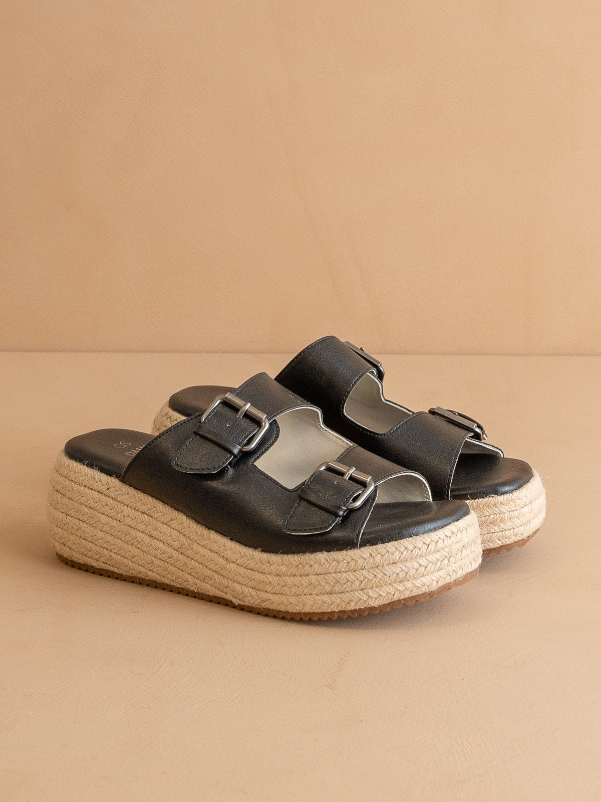 The Porto | Black Fun Flatform with Double Buckle Detail