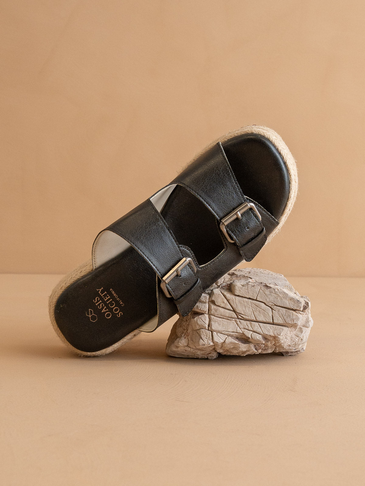 The Porto | Black Fun Flatform with Double Buckle Detail
