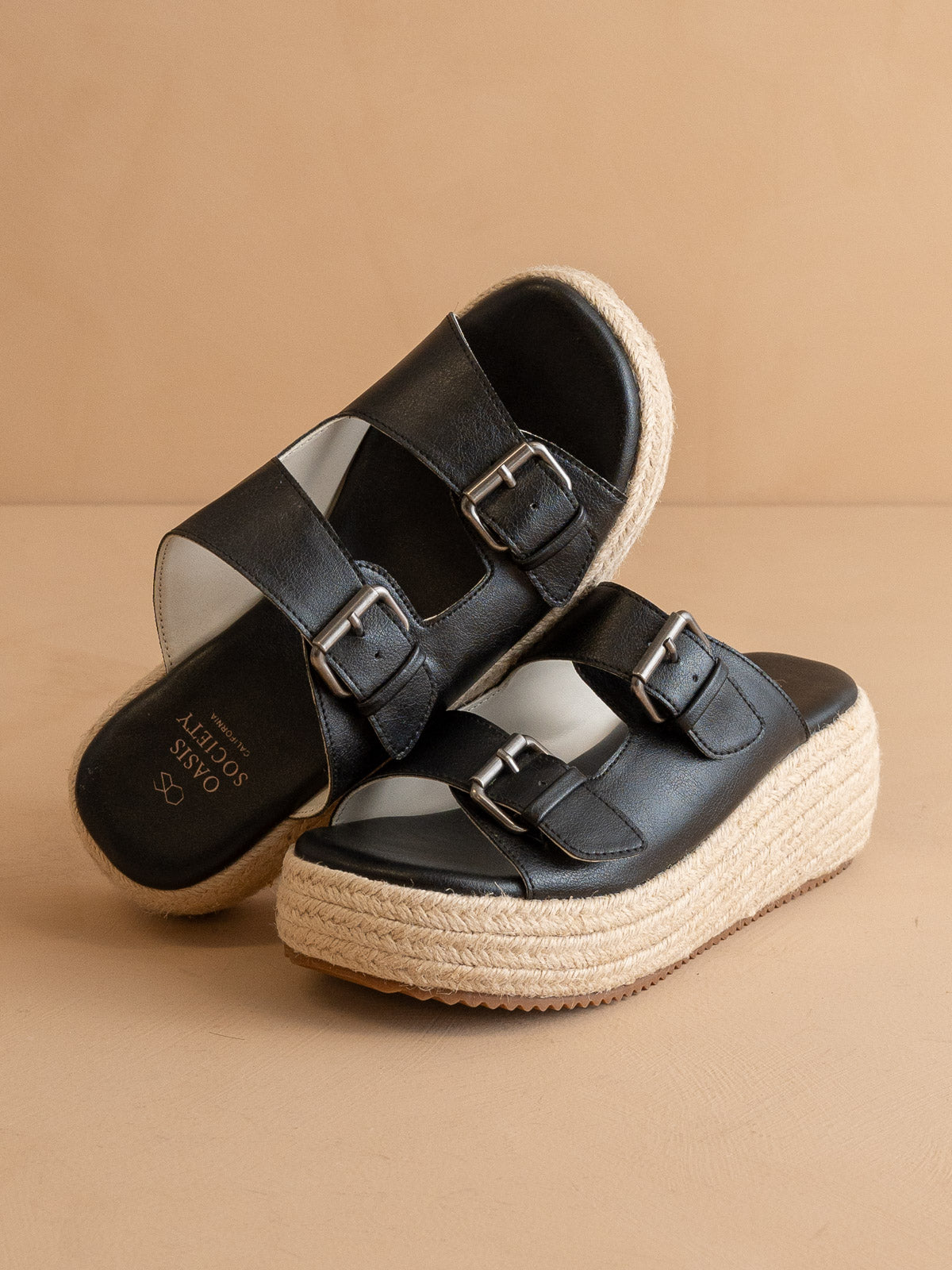 The Porto | Black Fun Flatform with Double Buckle Detail