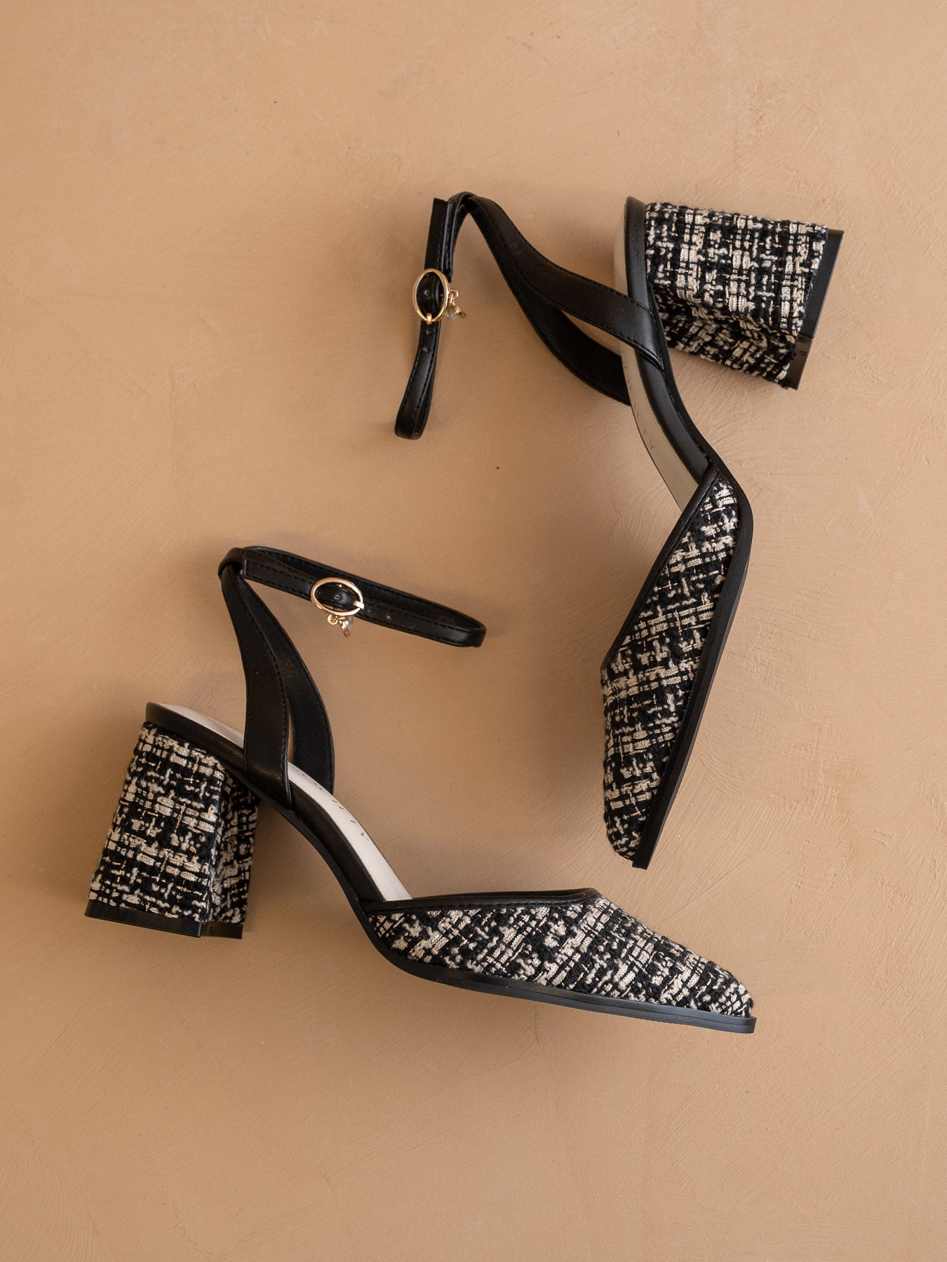 The Princess | Black Tweed Pointed Toe Heel with Ankle Strap