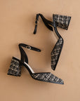 The Princess | Black Tweed Pointed Toe Heel with Ankle Strap