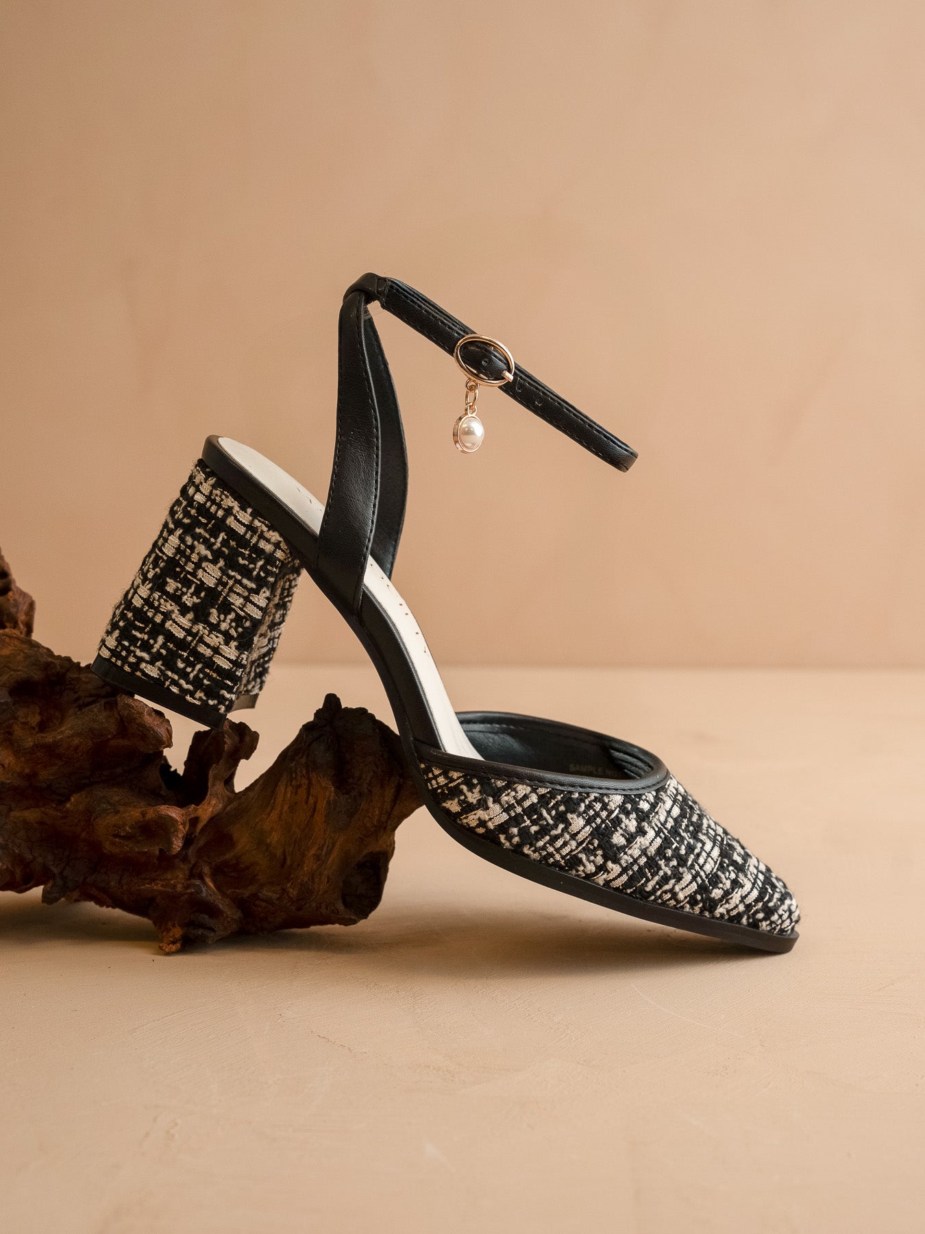 The Princess | Black Tweed Pointed Toe Heel with Ankle Strap