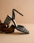 The Princess | Black Tweed Pointed Toe Heel with Ankle Strap