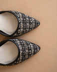The Princess | Black Tweed Pointed Toe Heel with Ankle Strap