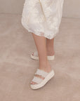 The Polly | Cream Ruffle Strap Raffia Platform Slide Sandal